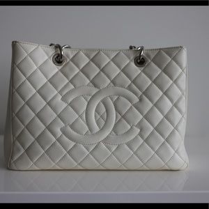 Chanel Caviar Quilted Grand Shopping Tote White